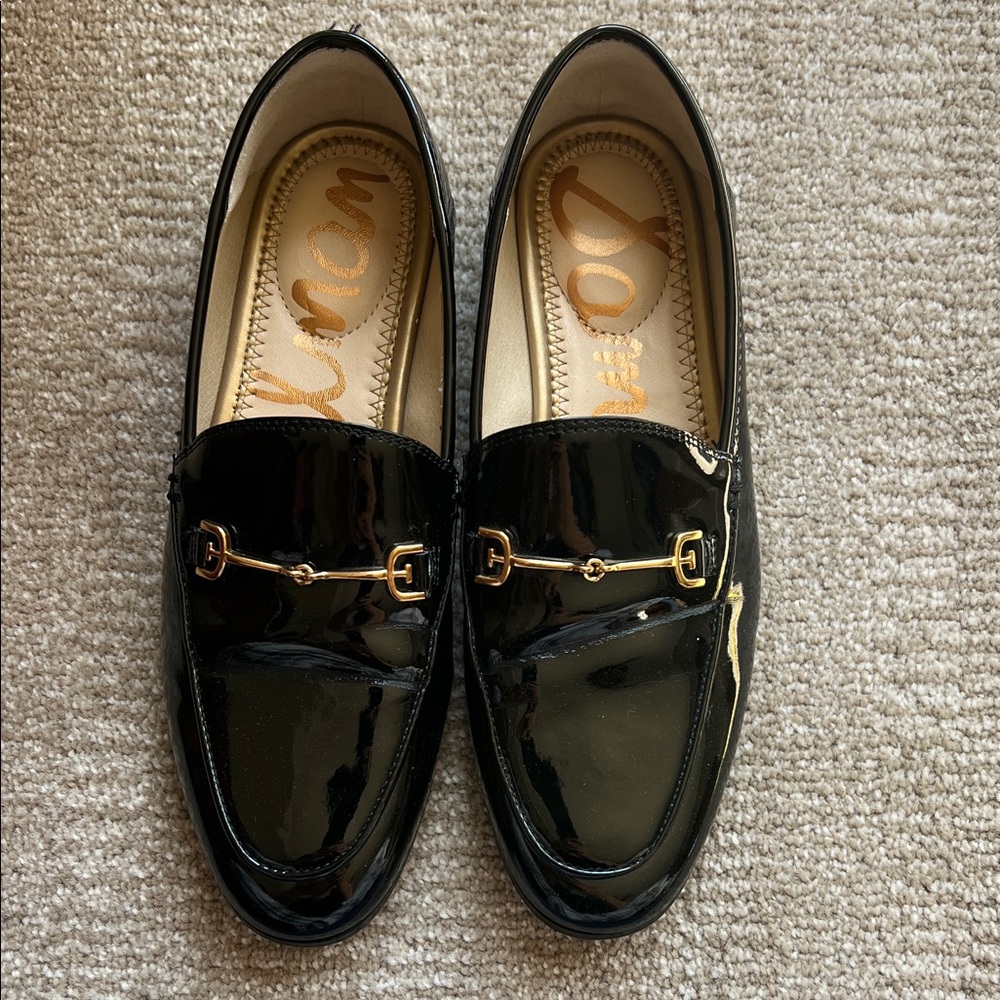 Sam Edelman Black Patent Leather Horsebit Loafers